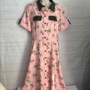Unique Vintage Pink & Green Jurassic Park Dinosaur Shirt Dress Fit N Flare